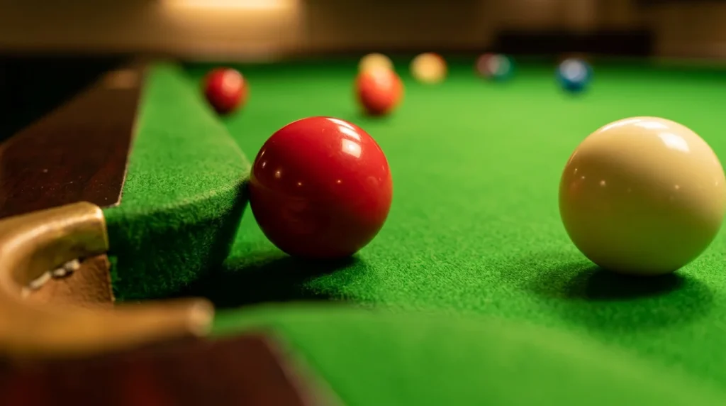 Snooker-Tisch mit Kugeln in Nahaufnahme als Symbol für Außenseiter-Upsets