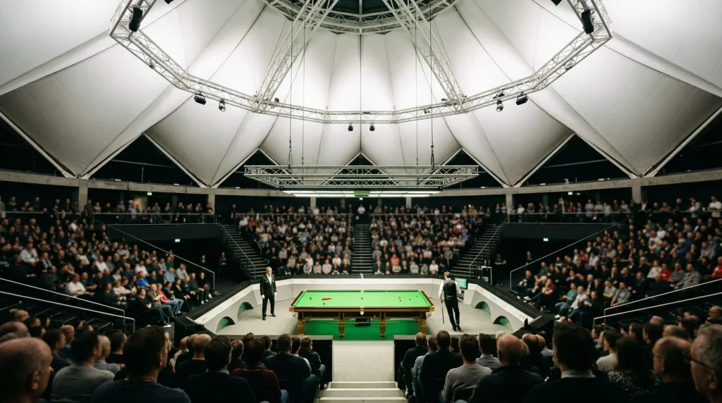 Snooker-Tisch im Berliner Tempodrom beim German Masters mit Publikum