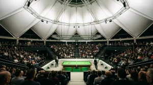 Snooker-Tisch im Berliner Tempodrom beim German Masters mit Publikum
