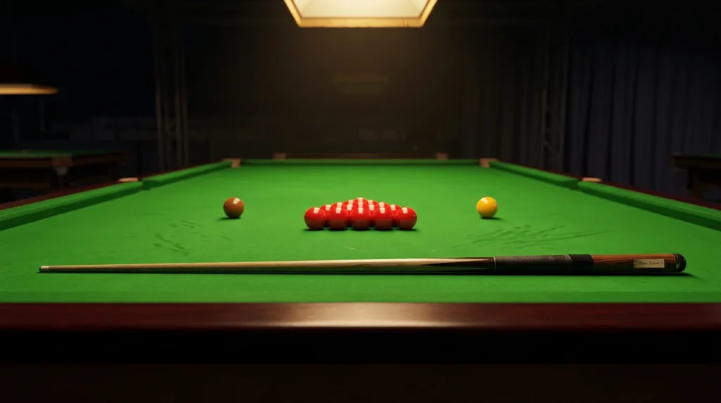 Snooker-Tisch mit Queue und Kugeln bei einem Frame-Handicap-Szenario