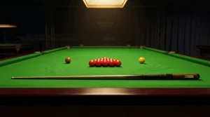 Snooker-Tisch mit Queue und Kugeln bei einem Frame-Handicap-Szenario