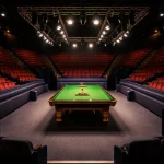 Crucible Theatre Sheffield mit Snooker-Tisch und Zuschauern bei einer WM-Session