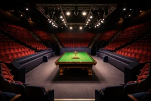 Crucible Theatre Sheffield mit Snooker-Tisch und Zuschauern bei einer WM-Session