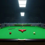 Snooker-Tisch in einer großen Turnierhalle beim UK Championship