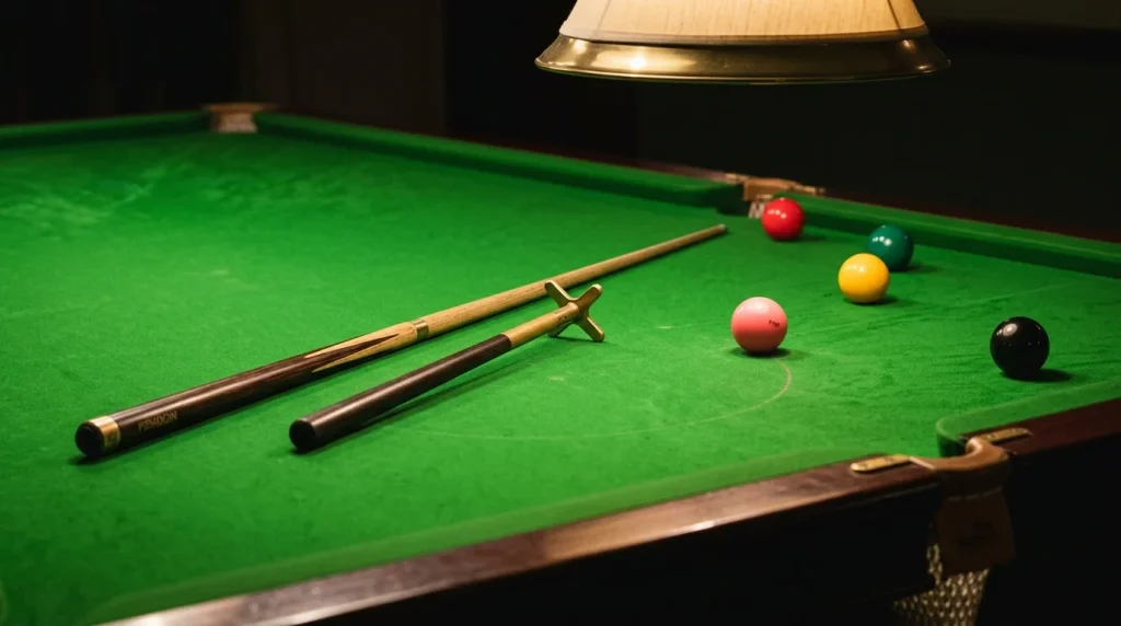 Snooker-Queue und Kugeln auf grünem Tisch als Symbol für Value-Bet-Berechnung